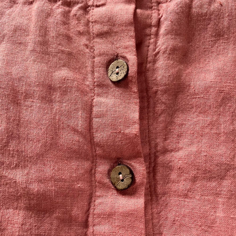 Handmade Tiered Linen Dress with Squared Neckline, Salmon/Peach, XL - Picture 9 of 9